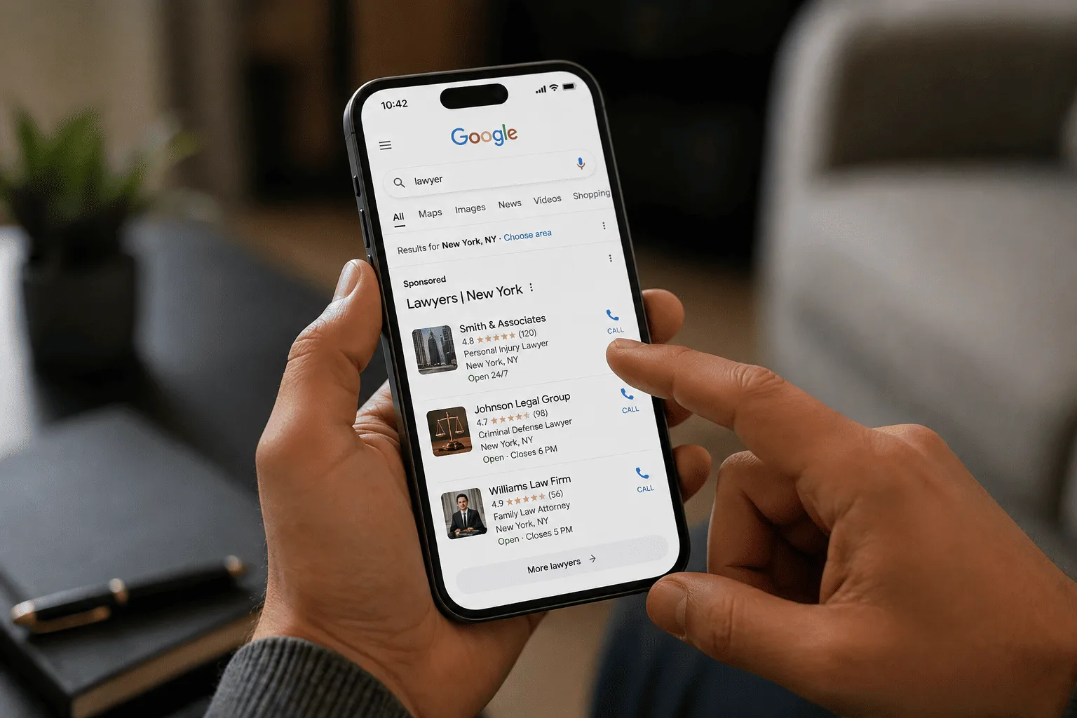searching for lawyer on smartphone using Google search