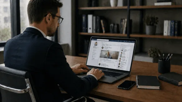 Attorney using LinkedIn on laptop for professional networking
