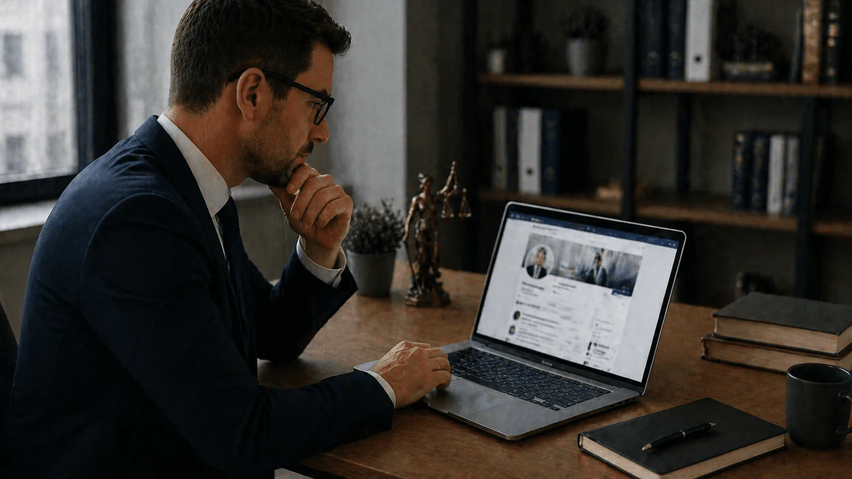 Professional reviewing attorney profile on LinkedIn