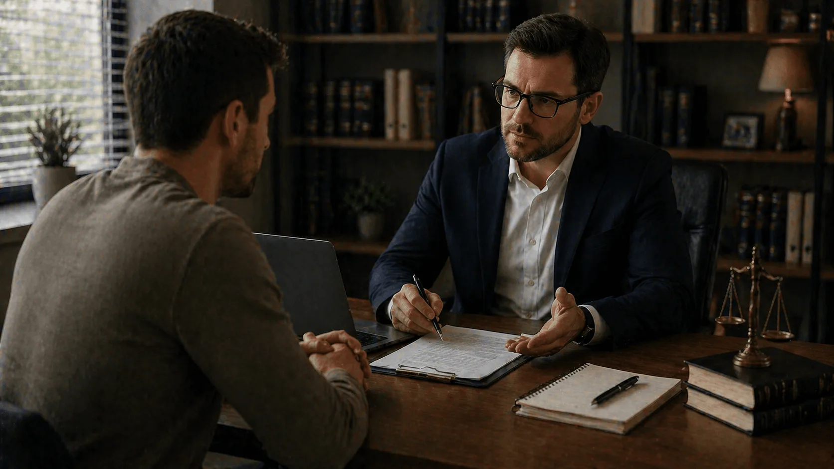 Solo lawyer providing one-on-one consultation to client