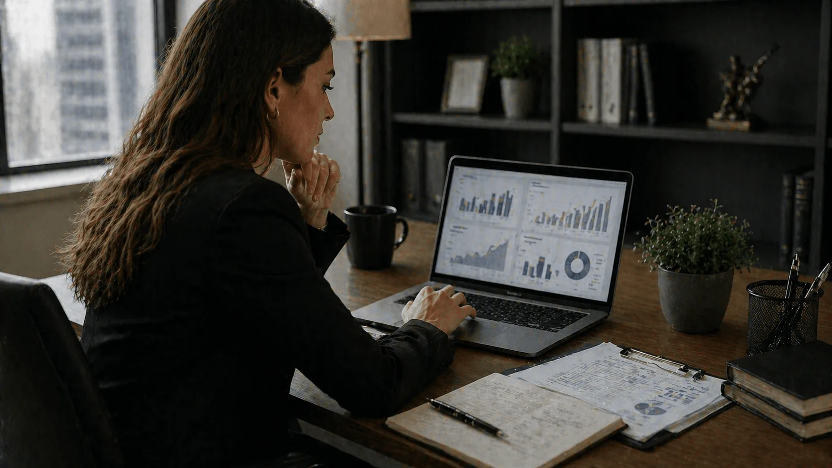 Professional analyzing marketing growth metrics on laptop