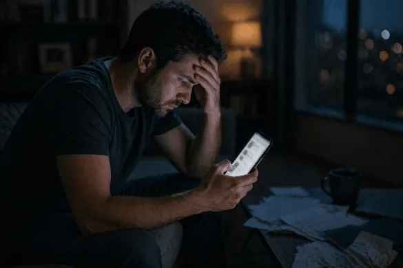 person urgently searching for criminal defense lawyer on smartphone at night