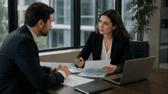 Corporate attorney meeting with business client in office