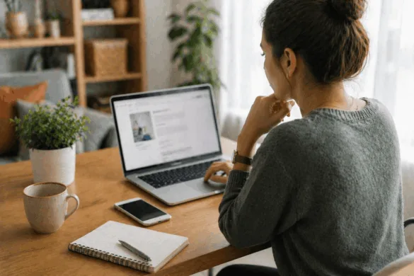 person reading law firm blog post on laptop before contacting attorney