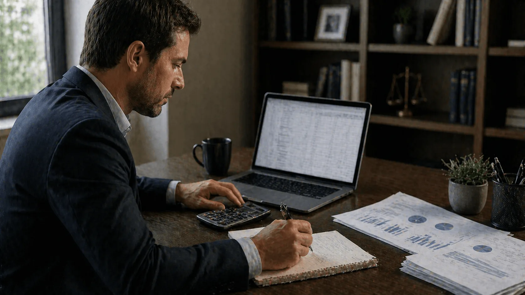 Attorney calculating marketing budget and planning resources
