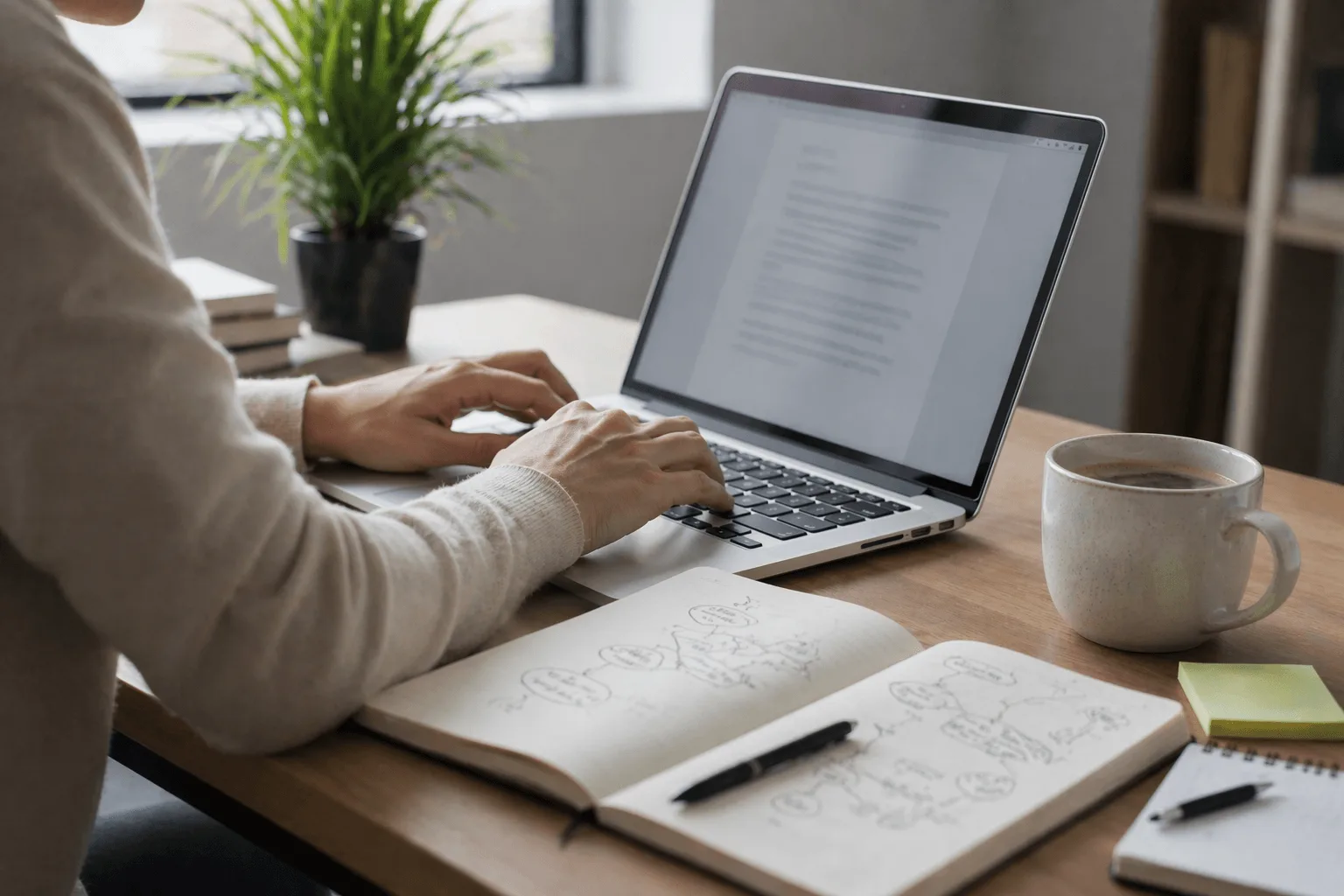 writing SEO optimized legal content on laptop