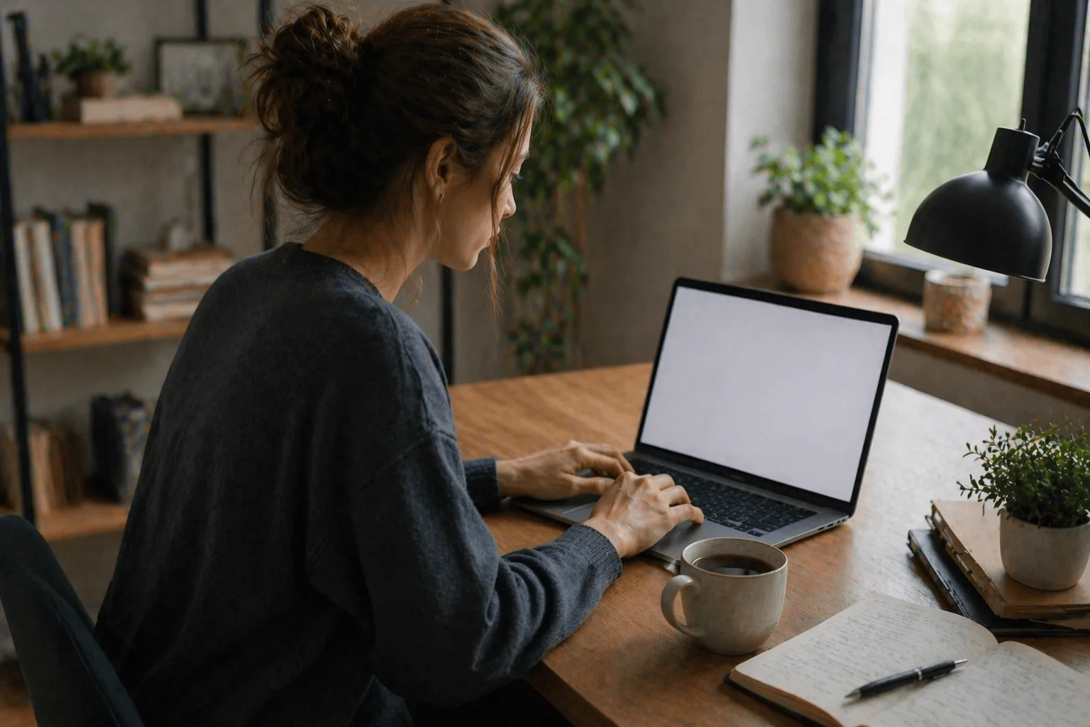 writing SEO optimized legal blog post on laptop