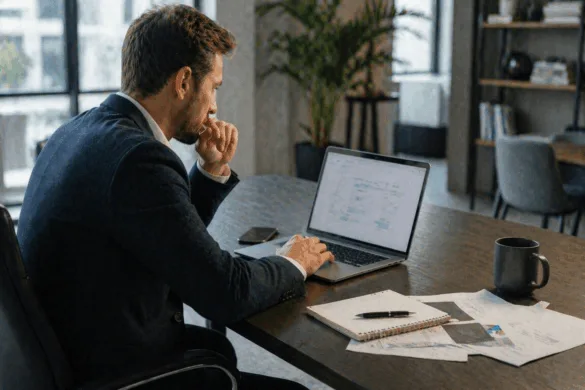 law firm professional planning marketing strategy on laptop