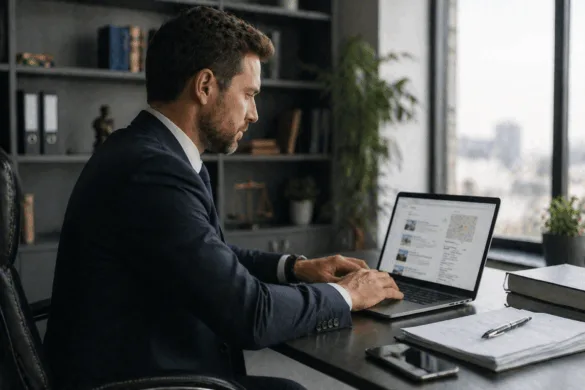 law firm owner analyzing search results and online visibility