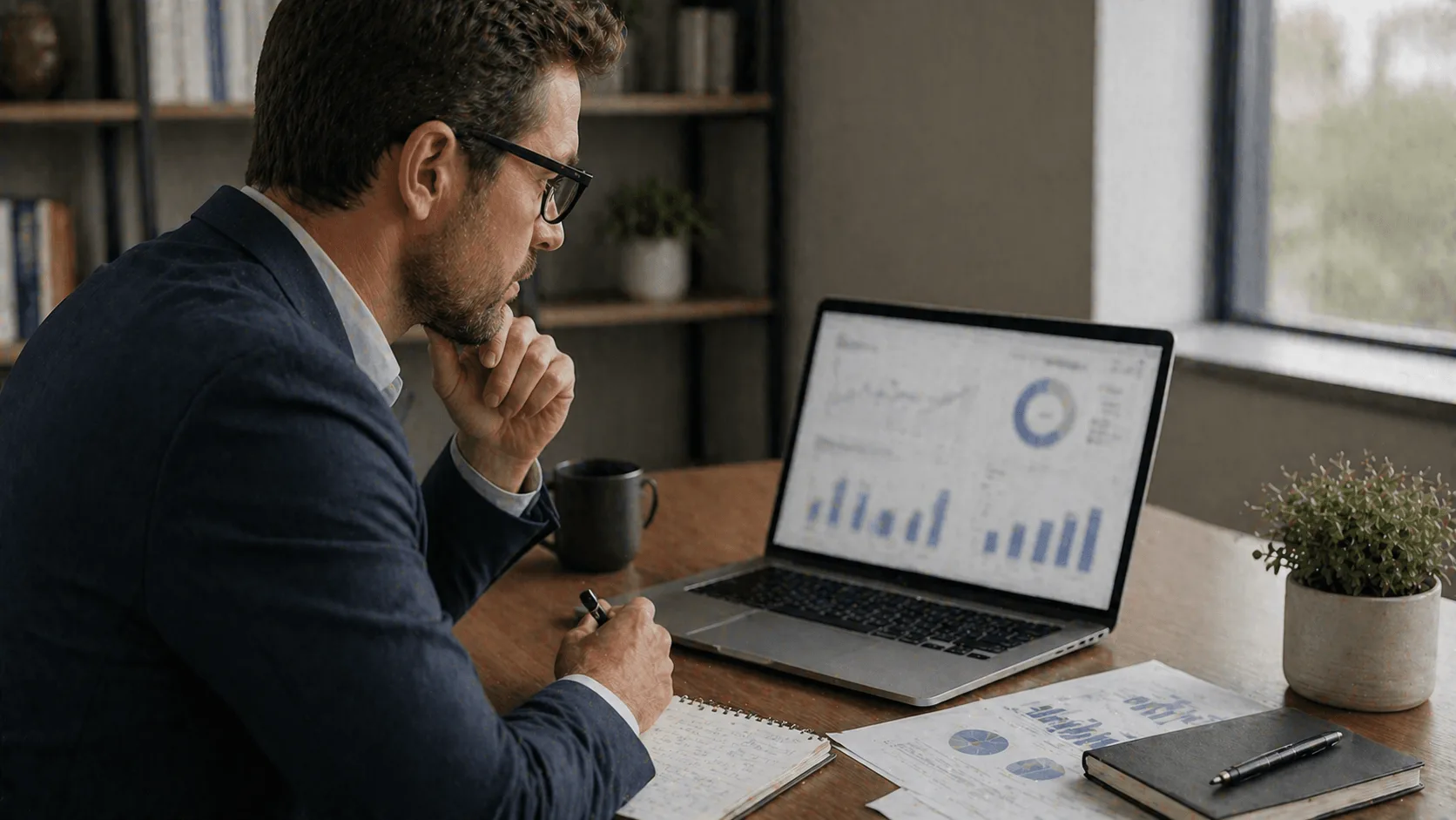 Personal injury attorney analyzing marketing performance metrics