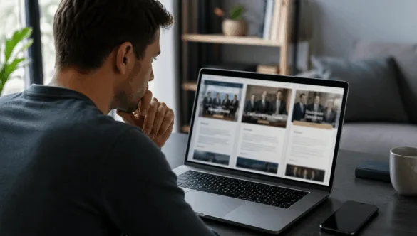 person comparing law firm websites and choosing attorney