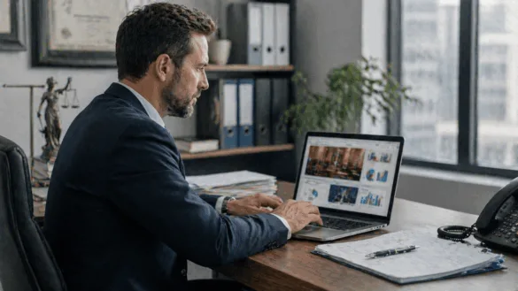 Personal injury lawyer working on digital marketing and case management