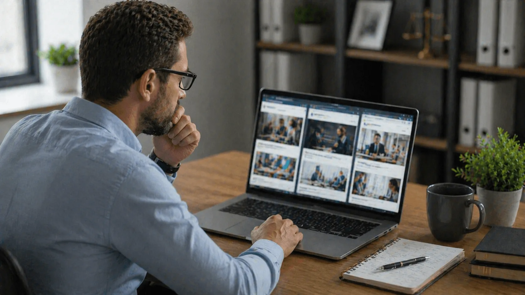 User comparing different law firm websites before hiring