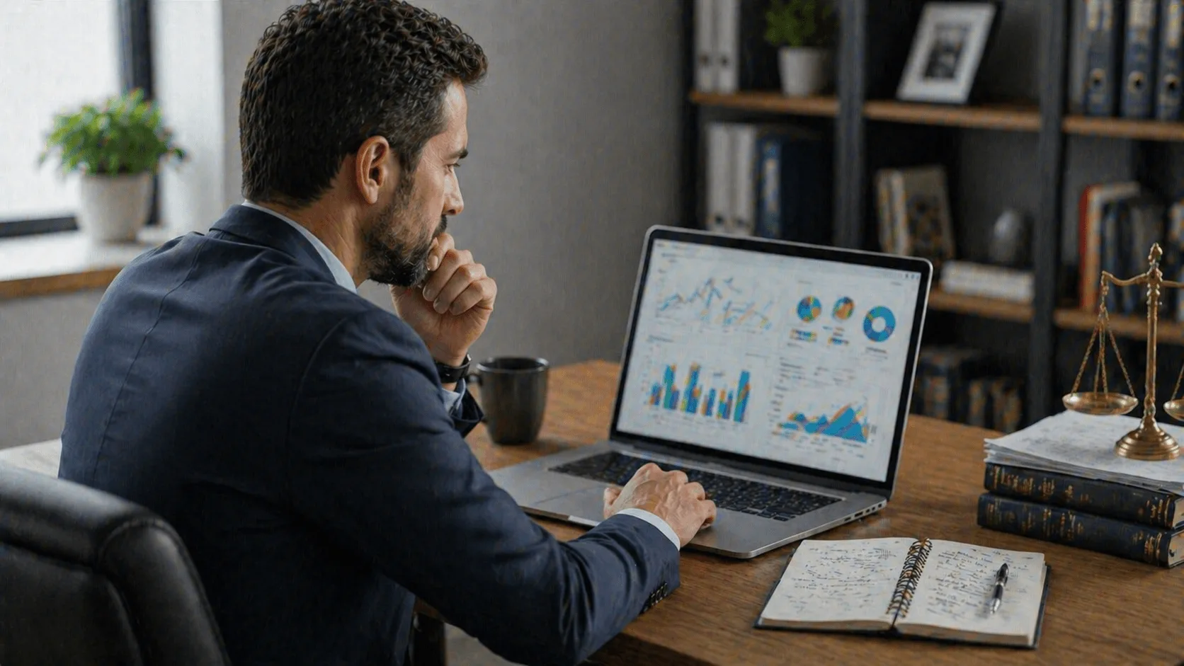 Attorney analyzing marketing performance and case acquisition data