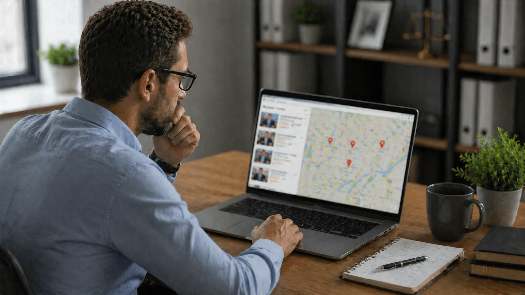 User viewing local search results for immigration attorneys on map