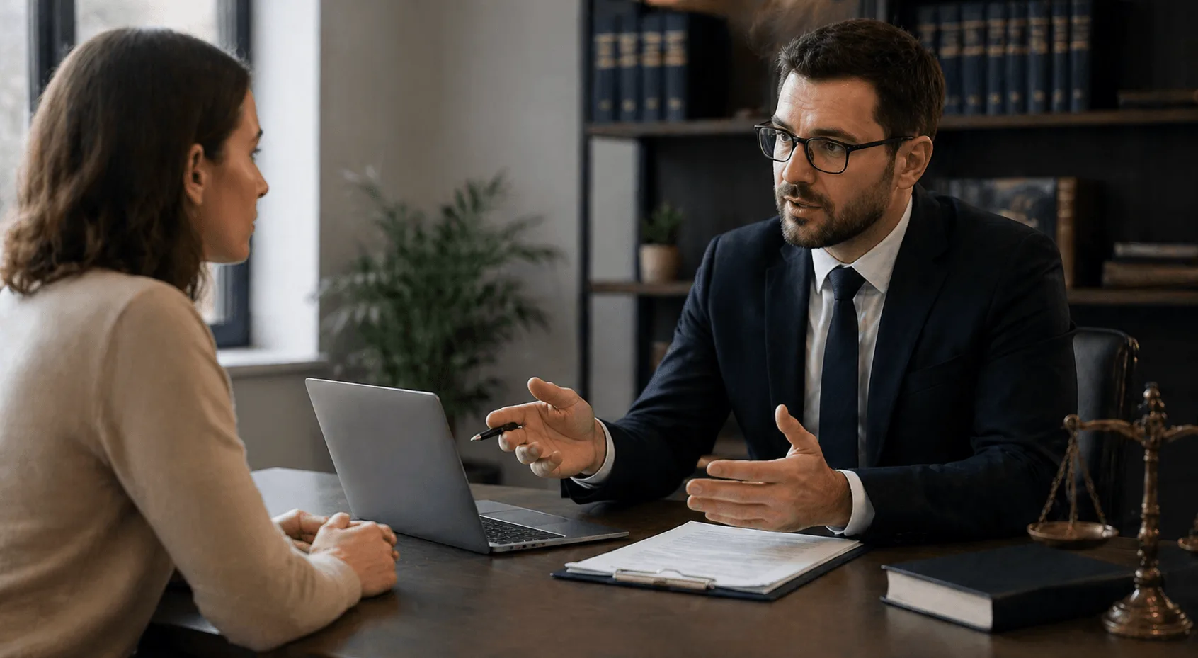 Lawyer explaining legal process to client during consultation