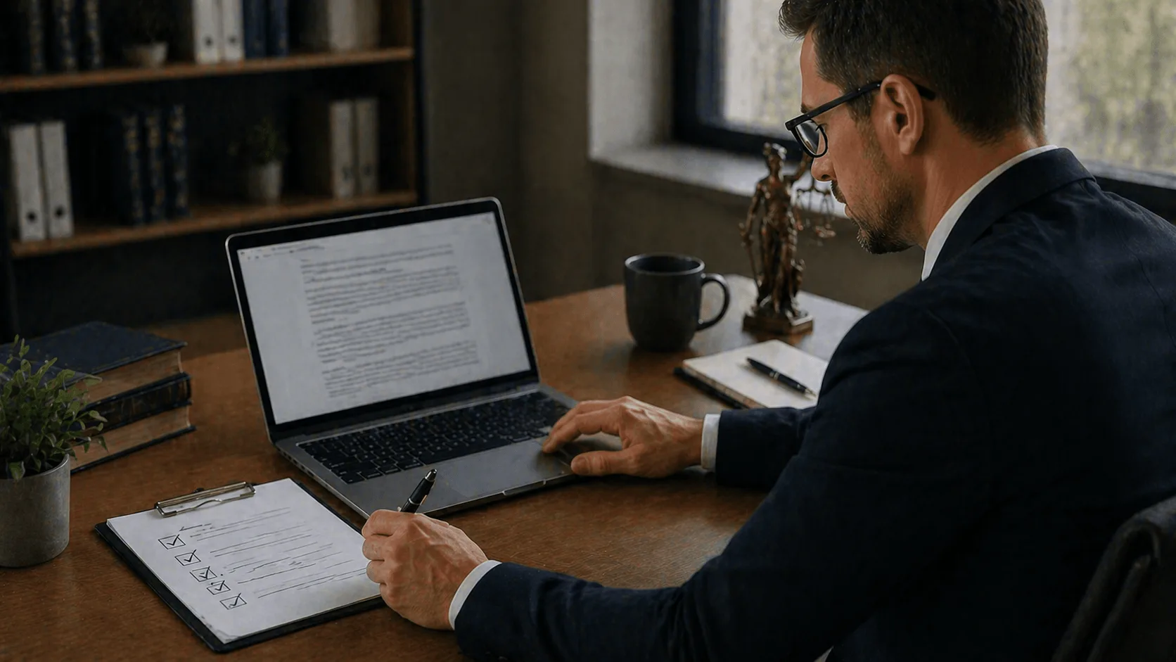 Attorney performing final compliance check before publishing content
